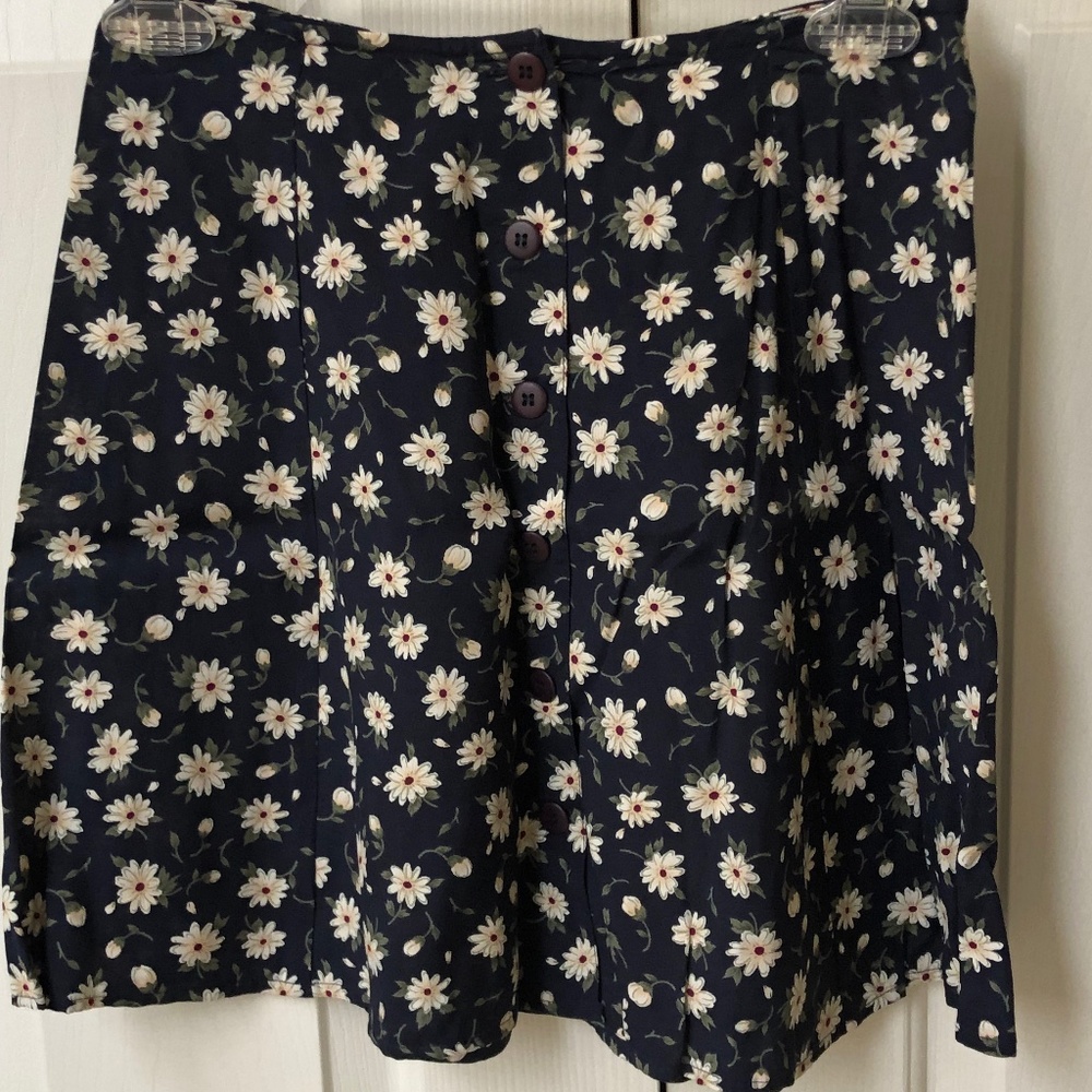 Express Navy & Cream Floral Skirt Button down front